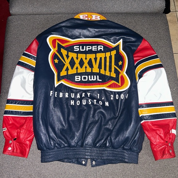 NFL Other - Rare NFL Super Bowl XXXVIII Leather Bomber Jacket - Multicolor XXL 2XL